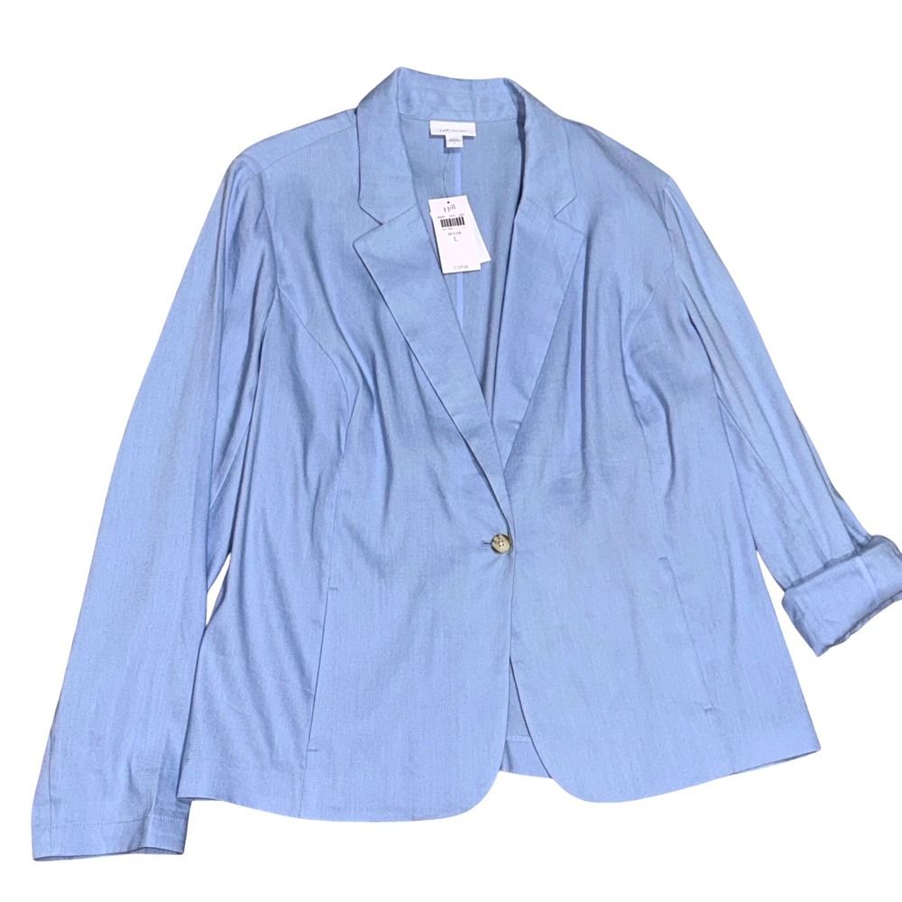 J. Jill Love Linen Blazer Sz L Skyline Blue NWT Single Button Chic Coastal $130